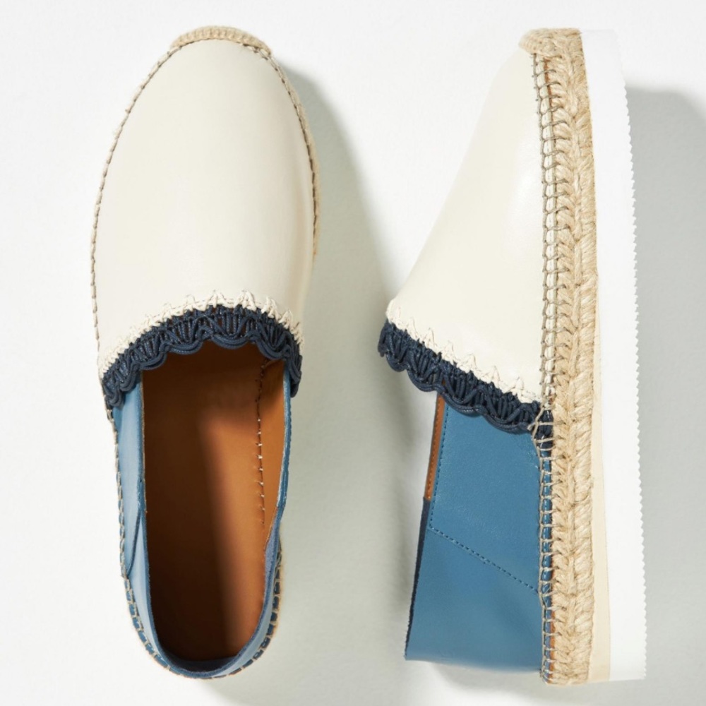 New See By Chloe x Anthropologie Glyn 7 Blue Ivory Leather Nautical Espadrilles